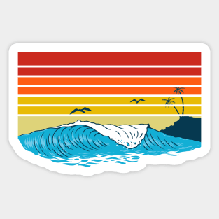 Retro wave over a sunset Sticker